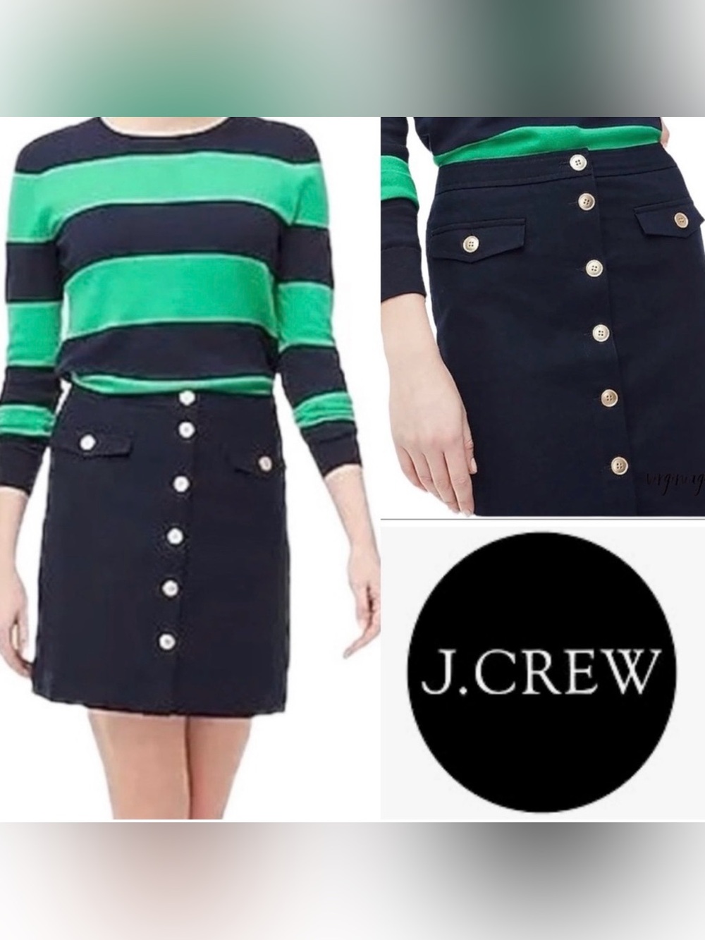 J. Crew Linen Navy Skirt with Gold Buttons